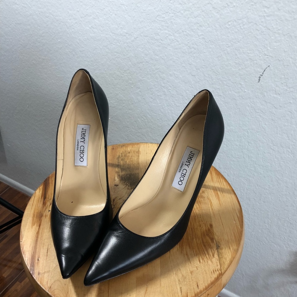 Jimmy Choo Black Leather ROMY 85 Pumps
